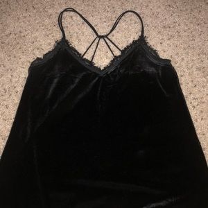 Black velvet tank racerback with lace detail